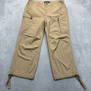 LRL Ralph Lauren Pants Women's 8 Cargo Capri Tan Zip Pockets Drawstring Ankles